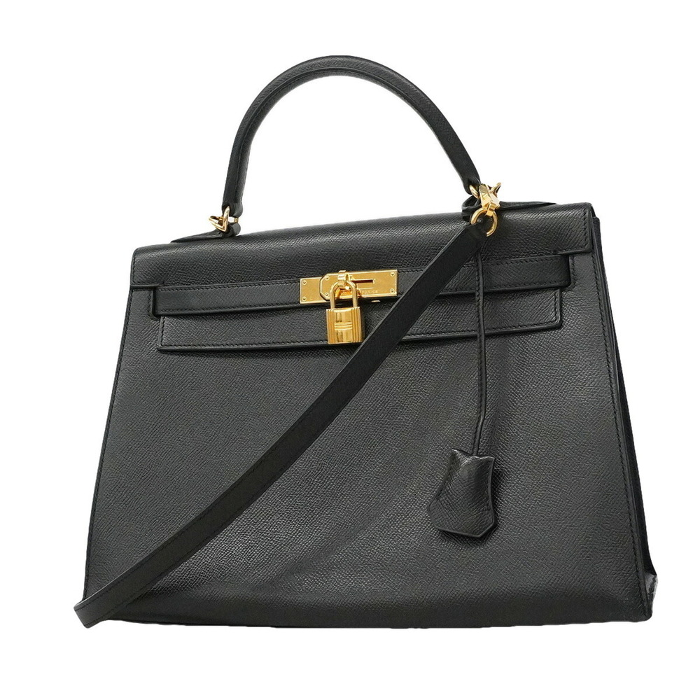 Hermes Kelly 32 Handbag, Veau Epsom Leather, Black, □O Stamp, 2-way Bag, Wome...